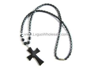 18inch Hematite Cross Pendant Stone Strands Necklace